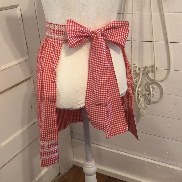 Lot Bundle of 2 Vintage Handmade Red Aprons Pockets - Picture 3 of 11